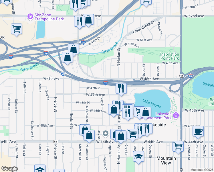 map of restaurants, bars, coffee shops, grocery stores, and more near 6105 West 47th Place in Wheat Ridge