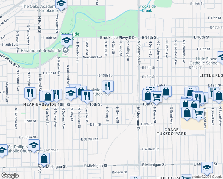 map of restaurants, bars, coffee shops, grocery stores, and more near 1116 North Gale Street in Indianapolis