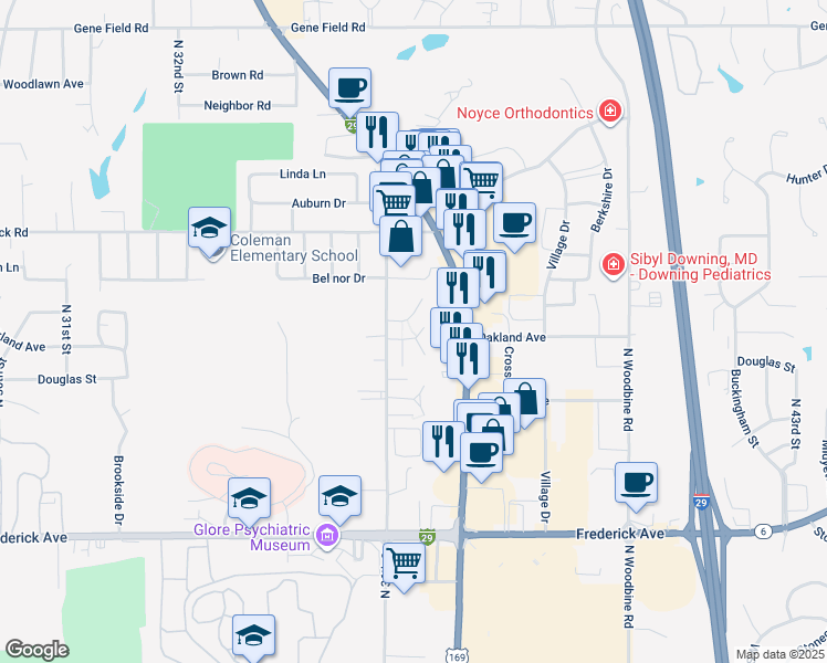 map of restaurants, bars, coffee shops, grocery stores, and more near 1601-1807 North 36th Street in Saint Joseph