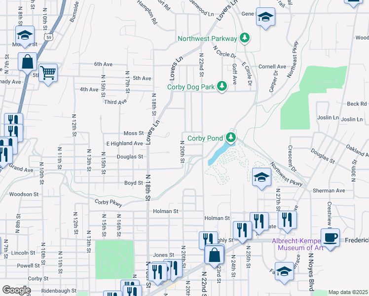 map of restaurants, bars, coffee shops, grocery stores, and more near 2002 East Highland Avenue in Saint Joseph