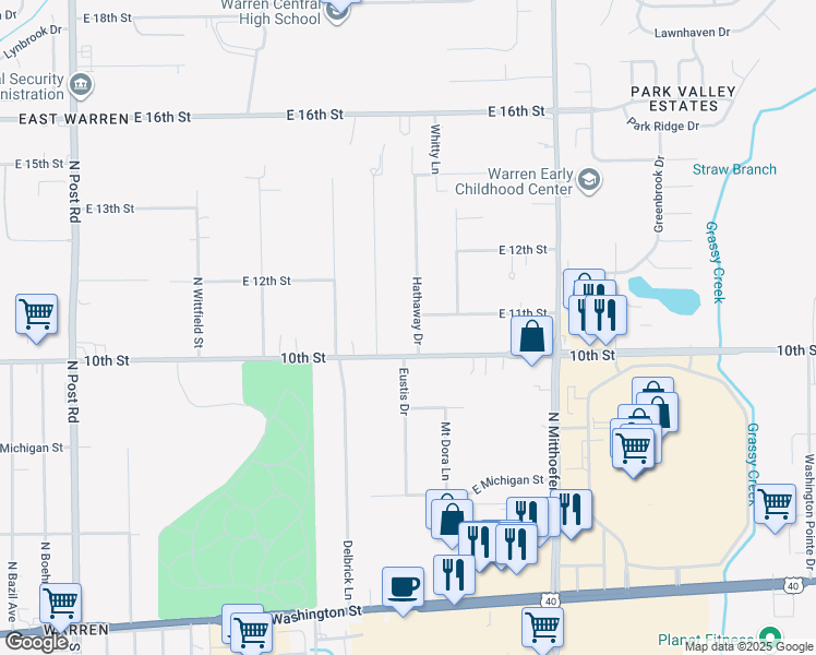 map of restaurants, bars, coffee shops, grocery stores, and more near 1006 Hathaway Drive in Indianapolis