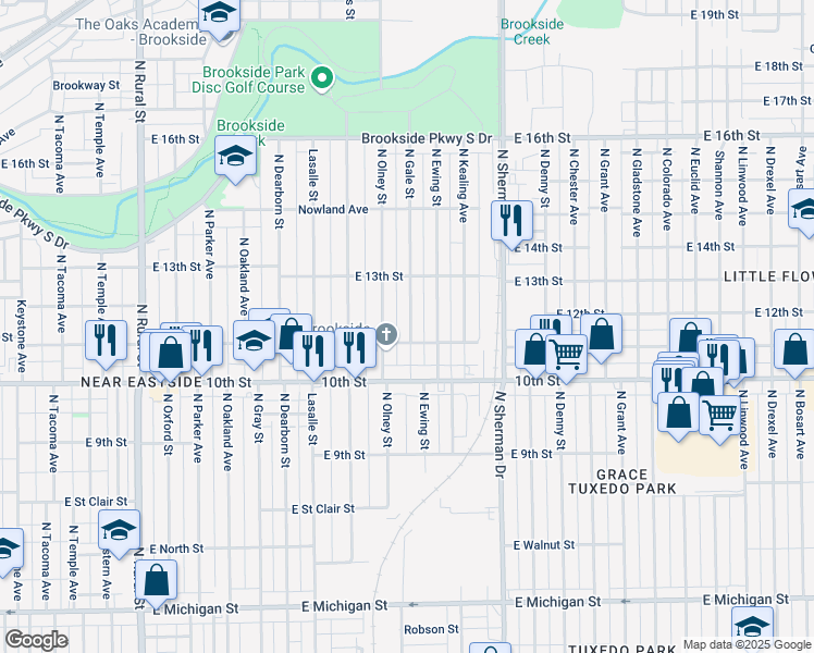 map of restaurants, bars, coffee shops, grocery stores, and more near 1116 North Gale Street in Indianapolis
