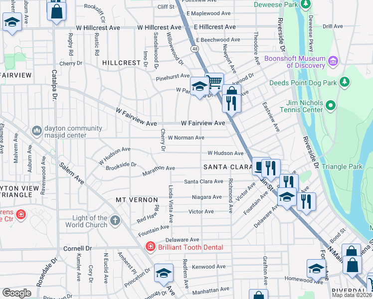 map of restaurants, bars, coffee shops, grocery stores, and more near 139 West Hudson Avenue in Dayton