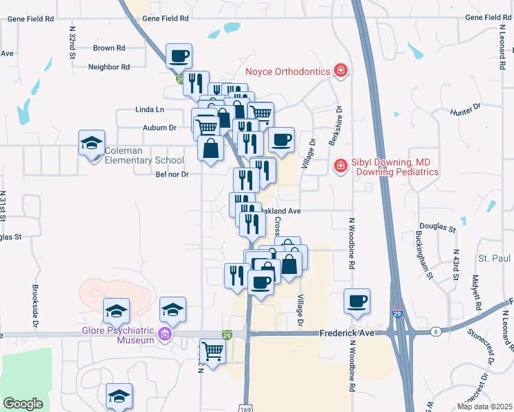 map of restaurants, bars, coffee shops, grocery stores, and more near 1815 North Belt Highway in Saint Joseph