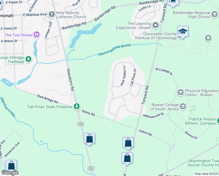 map of restaurants, bars, coffee shops, grocery stores, and more near 283 Tall Pines Drive in Deptford