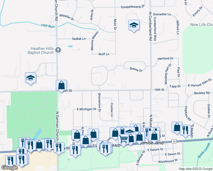 map of restaurants, bars, coffee shops, grocery stores, and more near 11353 Watts Bar Court in Indianapolis
