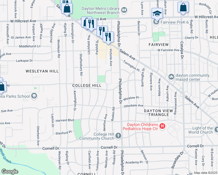 map of restaurants, bars, coffee shops, grocery stores, and more near 1902 Tennyson Avenue in Dayton