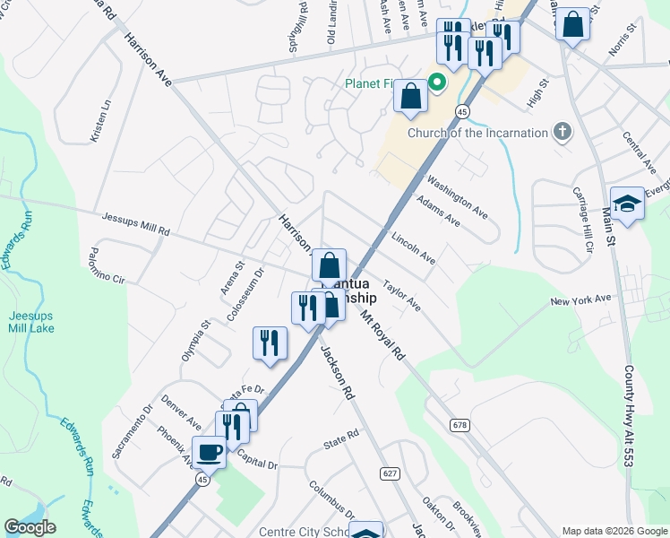 map of restaurants, bars, coffee shops, grocery stores, and more near 494 Harrison Avenue in Gloucester County