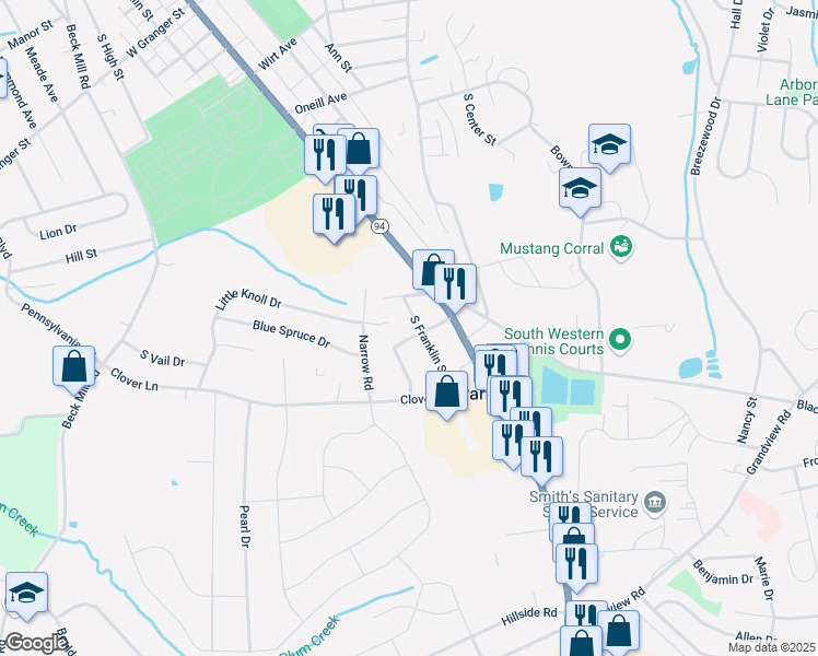 map of restaurants, bars, coffee shops, grocery stores, and more near 931 South Franklin Street in Hanover