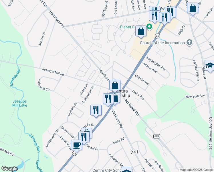 map of restaurants, bars, coffee shops, grocery stores, and more near 475 Jessups Mill Road in Gloucester County