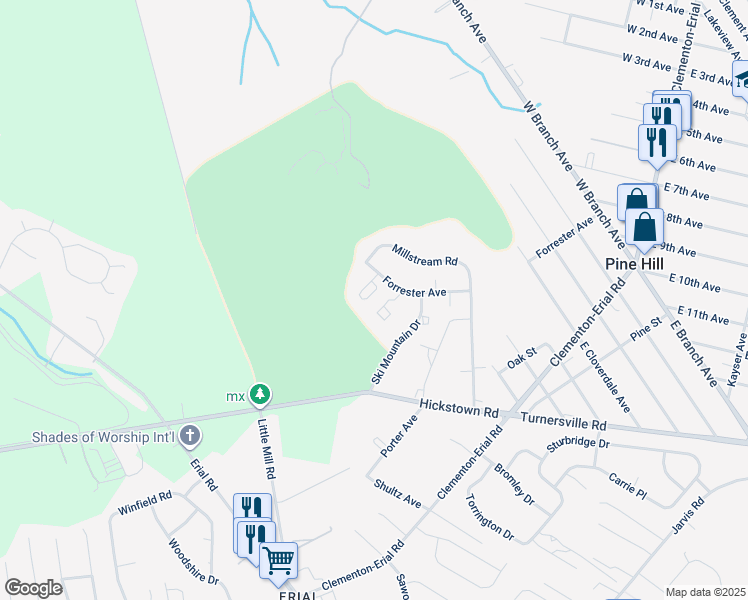 map of restaurants, bars, coffee shops, grocery stores, and more near 27 Golf View Court in Pine Hill