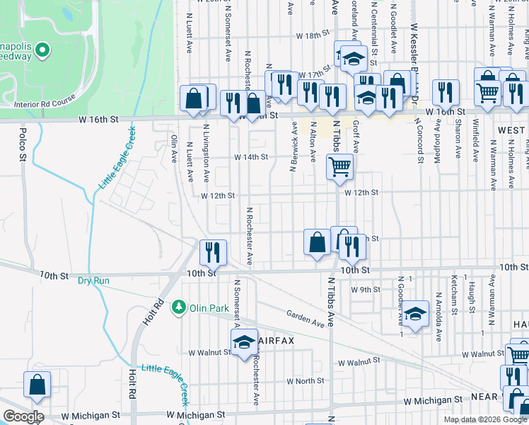 map of restaurants, bars, coffee shops, grocery stores, and more near 1126 North Exeter Avenue in Indianapolis
