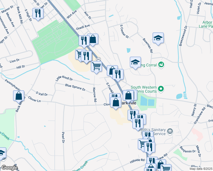 map of restaurants, bars, coffee shops, grocery stores, and more near 931 South Franklin Street in Hanover