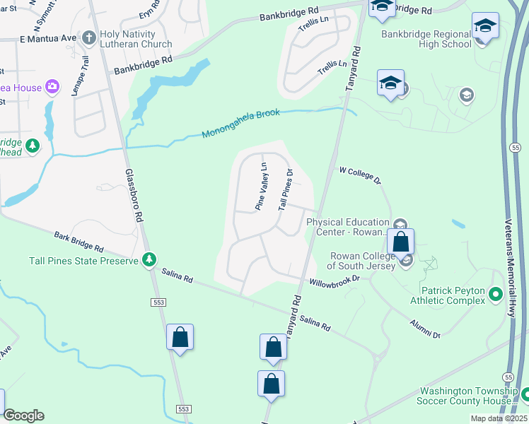 map of restaurants, bars, coffee shops, grocery stores, and more near 234 Tall Pines Drive in Deptford