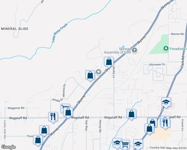 map of restaurants, bars, coffee shops, grocery stores, and more near 6578 Firland Drive in Paradise