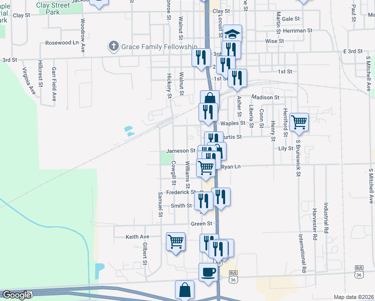 map of restaurants, bars, coffee shops, grocery stores, and more near 299 Williams St in Chillicothe