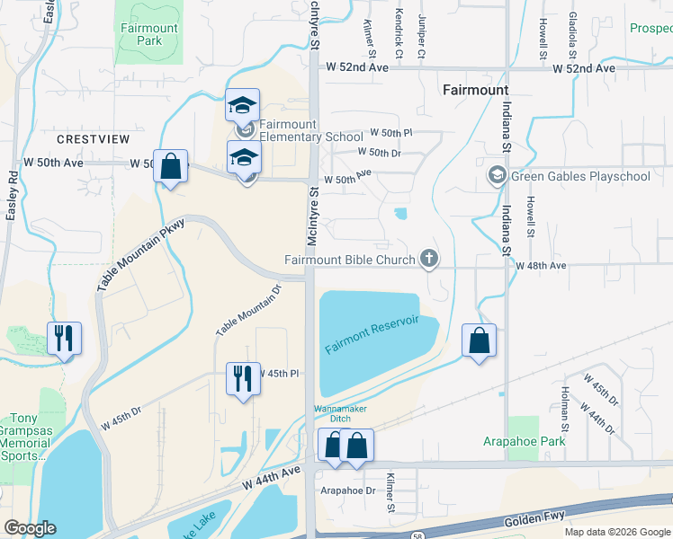 map of restaurants, bars, coffee shops, grocery stores, and more near 15490 West 48th Avenue in Golden