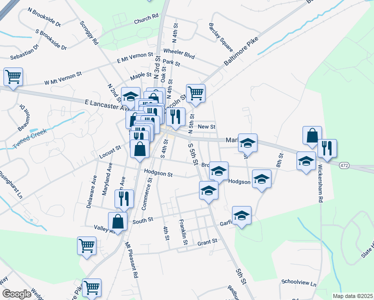 map of restaurants, bars, coffee shops, grocery stores, and more near 22 S 5th St in Oxford