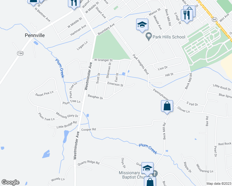 map of restaurants, bars, coffee shops, grocery stores, and more near 150 Baugher Drive in Hanover