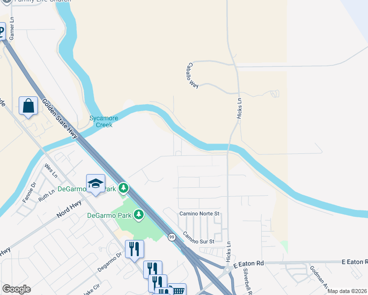 map of restaurants, bars, coffee shops, grocery stores, and more near 309 Sycamore Drive in Chico
