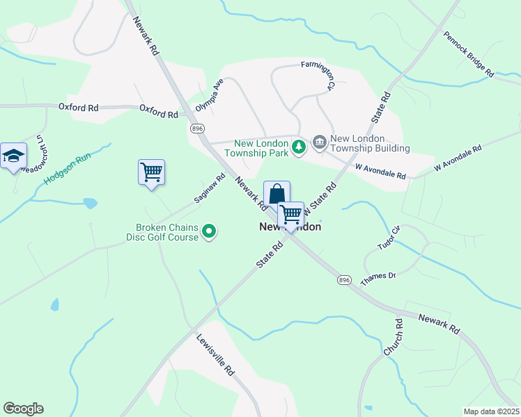 map of restaurants, bars, coffee shops, grocery stores, and more near 2063 Newark Road in Lincoln University