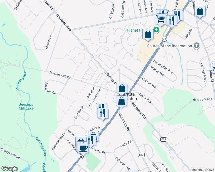 map of restaurants, bars, coffee shops, grocery stores, and more near 475 Jessups Mill Road in Gloucester County