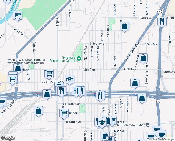map of restaurants, bars, coffee shops, grocery stores, and more near 4773 Fillmore Street in Denver