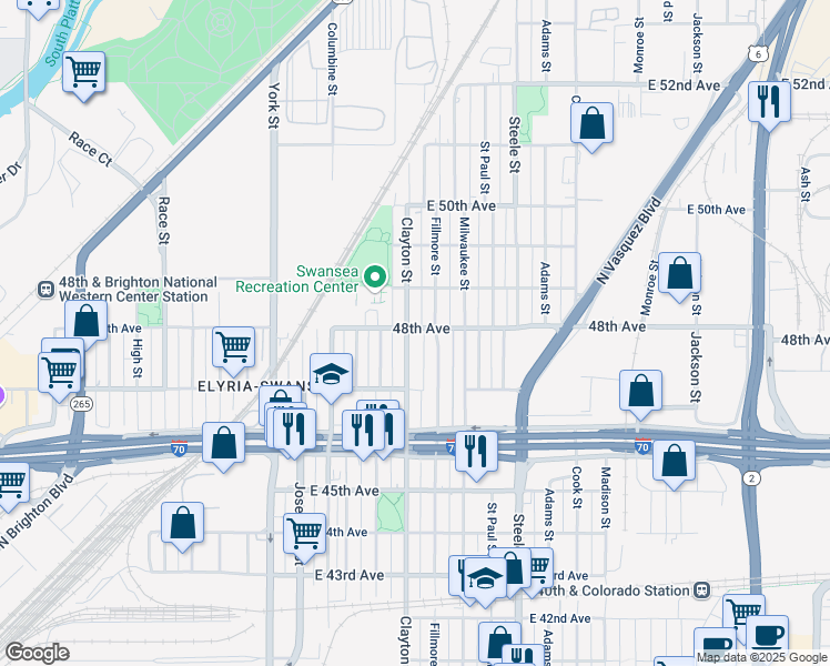 map of restaurants, bars, coffee shops, grocery stores, and more near 4773 Fillmore Street in Denver