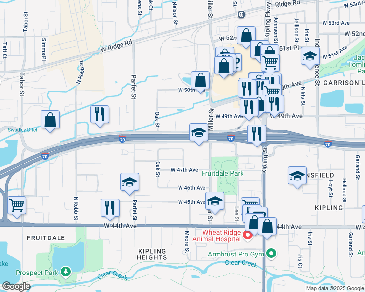 map of restaurants, bars, coffee shops, grocery stores, and more near 4765 Nelson Street in Wheat Ridge