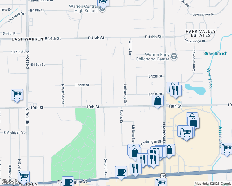 map of restaurants, bars, coffee shops, grocery stores, and more near 1006 Hathaway Drive in Indianapolis