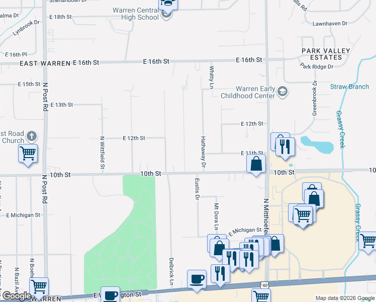 map of restaurants, bars, coffee shops, grocery stores, and more near 1006 Hathaway Drive in Indianapolis