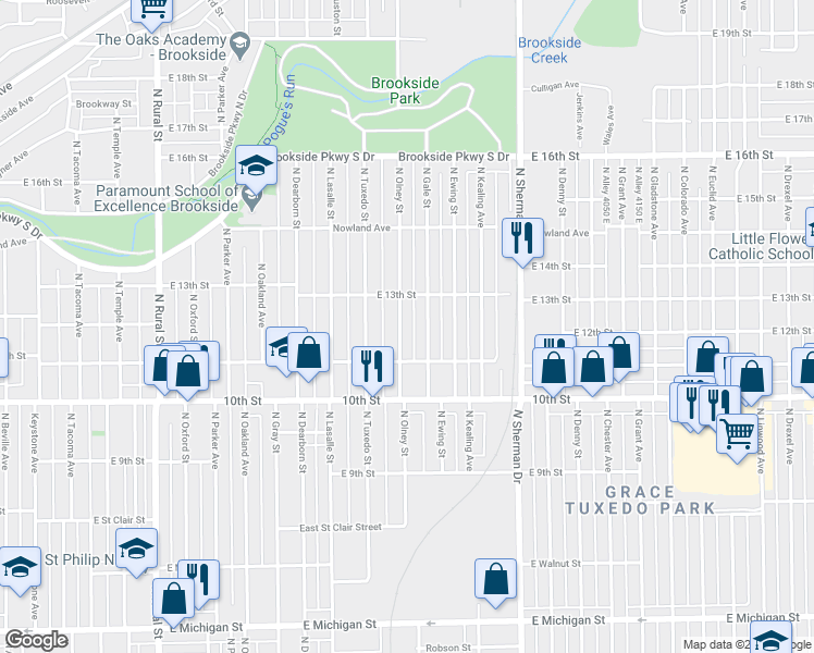 map of restaurants, bars, coffee shops, grocery stores, and more near 1116 North Gale Street in Indianapolis