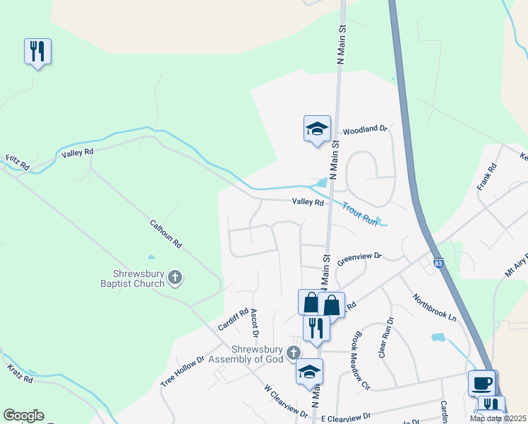 map of restaurants, bars, coffee shops, grocery stores, and more near 5 Asbury Lane in Shrewsbury