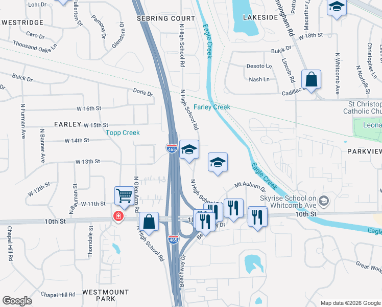 map of restaurants, bars, coffee shops, grocery stores, and more near 6319 Gifford Drive in Indianapolis