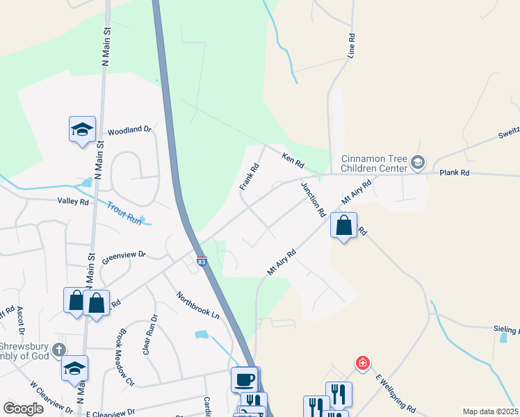 map of restaurants, bars, coffee shops, grocery stores, and more near 680 Plank Road in New Freedom