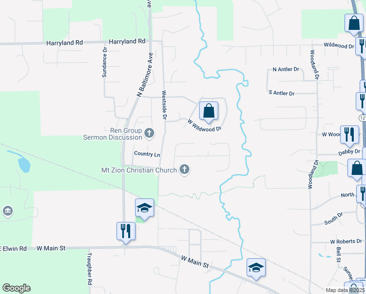 map of restaurants, bars, coffee shops, grocery stores, and more near 1320 Nolan Court in Mount Zion