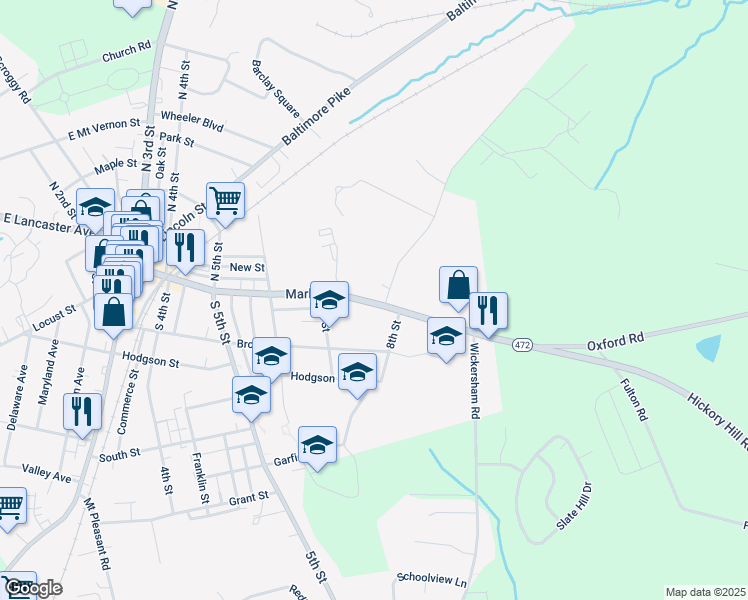 map of restaurants, bars, coffee shops, grocery stores, and more near 761 Market St in Oxford