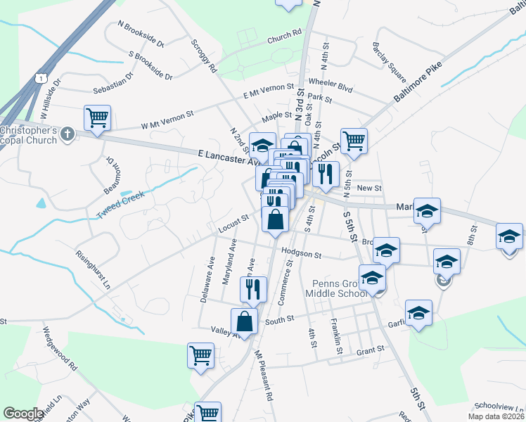 map of restaurants, bars, coffee shops, grocery stores, and more near 53 Western Terrace in Oxford