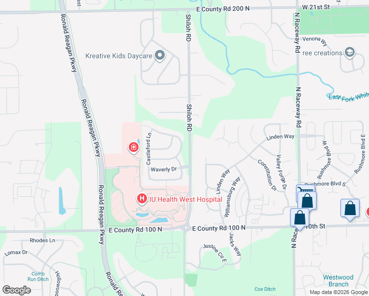 map of restaurants, bars, coffee shops, grocery stores, and more near 10460 Buckshire Lane in Indianapolis