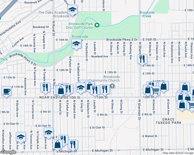 map of restaurants, bars, coffee shops, grocery stores, and more near 3317 East 13th Street in Indianapolis