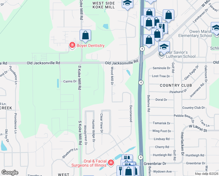 map of restaurants, bars, coffee shops, grocery stores, and more near 1300-1532 Weston Pointe Drive in Springfield