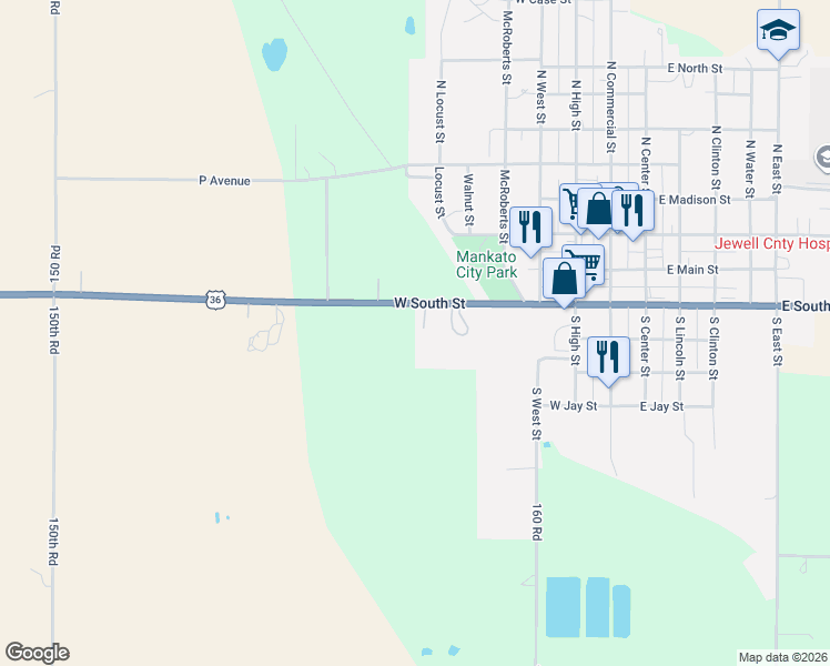map of restaurants, bars, coffee shops, grocery stores, and more near 102 West South Street in Mankato