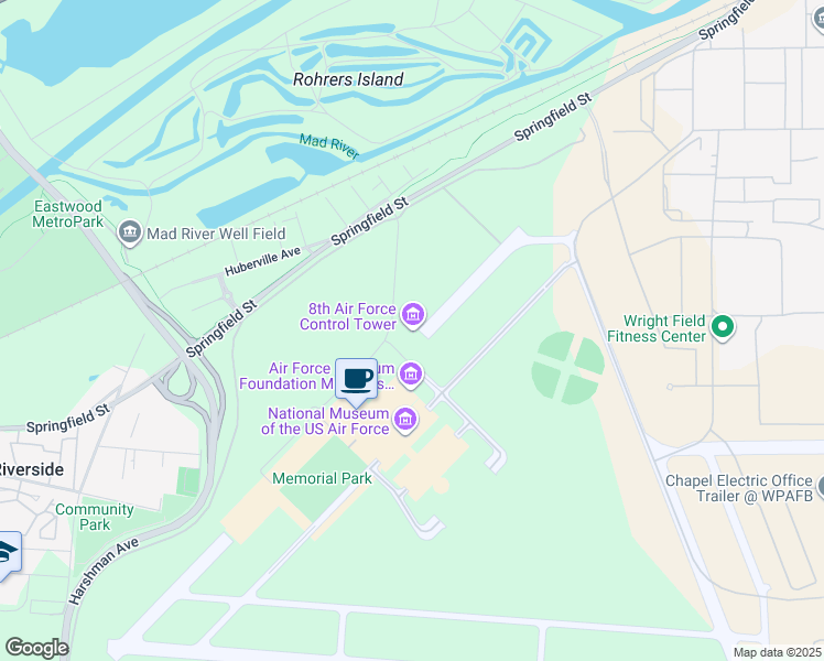map of restaurants, bars, coffee shops, grocery stores, and more near 1100 Spaatz Street in Wright-Patterson Air Force Base
