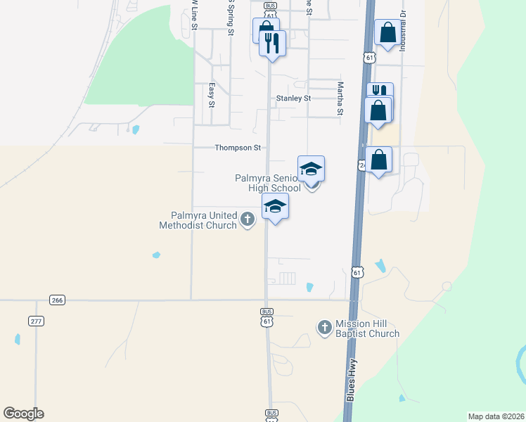map of restaurants, bars, coffee shops, grocery stores, and more near 1592-1698 South Main Street in Palmyra