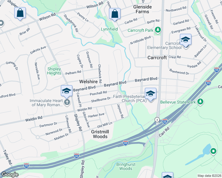 map of restaurants, bars, coffee shops, grocery stores, and more near 56 Baynard Boulevard in Wilmington