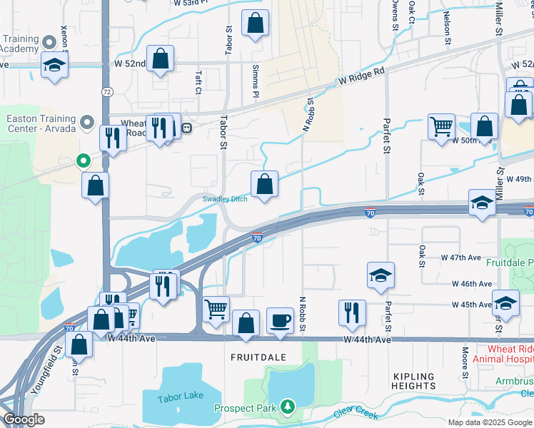 map of restaurants, bars, coffee shops, grocery stores, and more near 11465 West 48th Avenue in Wheat Ridge