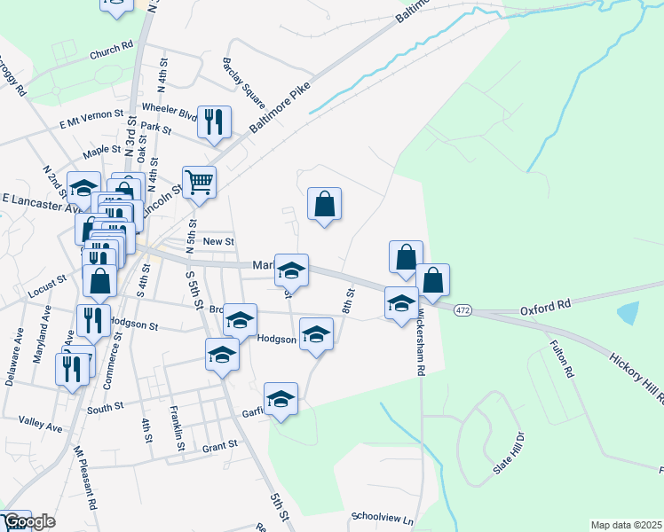 map of restaurants, bars, coffee shops, grocery stores, and more near 761 Market Street in Oxford