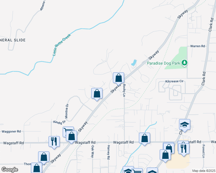 map of restaurants, bars, coffee shops, grocery stores, and more near 6609 Quail Way in Paradise