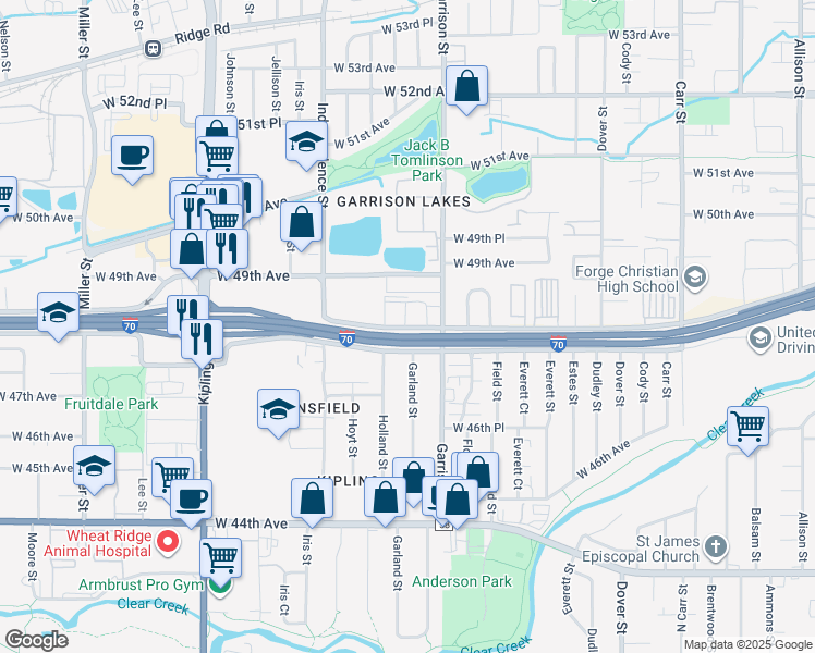 map of restaurants, bars, coffee shops, grocery stores, and more near 9325 West 48th Avenue in Wheat Ridge