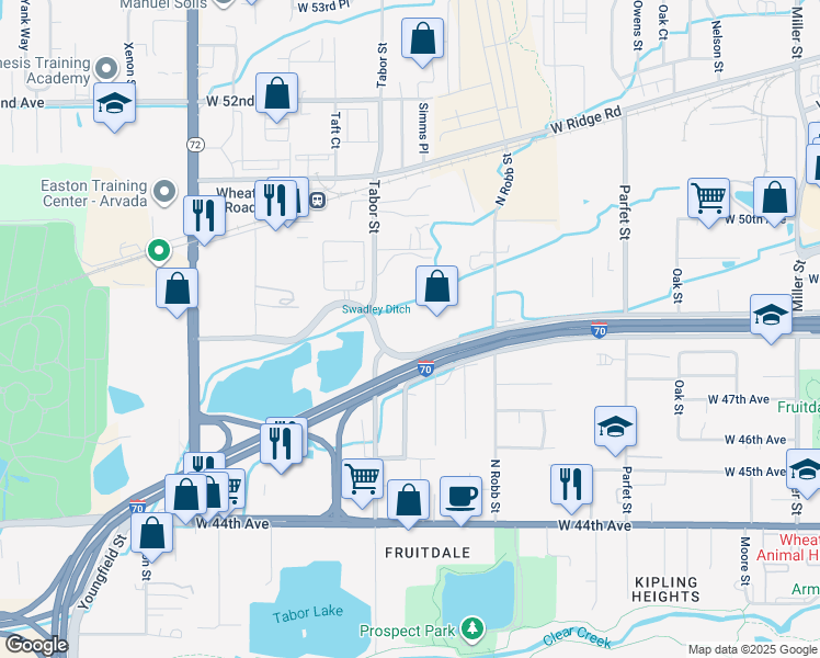 map of restaurants, bars, coffee shops, grocery stores, and more near 11465 West 48th Avenue in Wheat Ridge